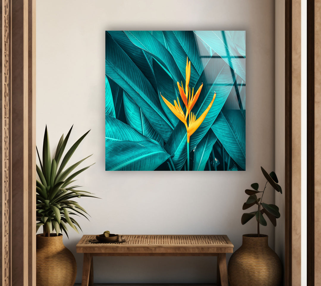 Paradiesvogelblumen-Wandkunst aus Glas