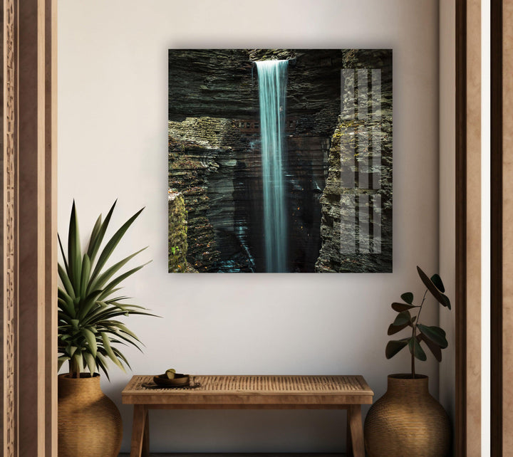 Peaceful waterfall plunging into a crystal-clear pool, bringing a touch of nature’s beauty to your space.
