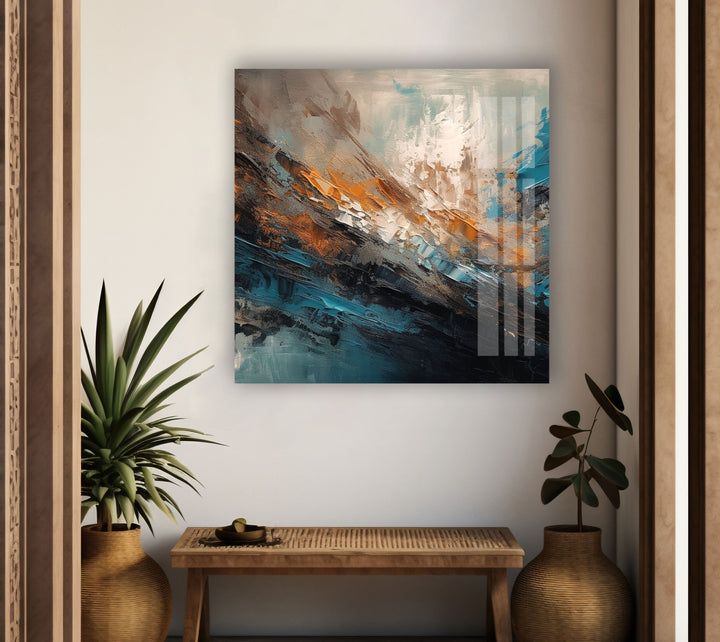 Blue & Orange Painting Glass Wall Art Glass Printing Wall Art, Print photos on glass