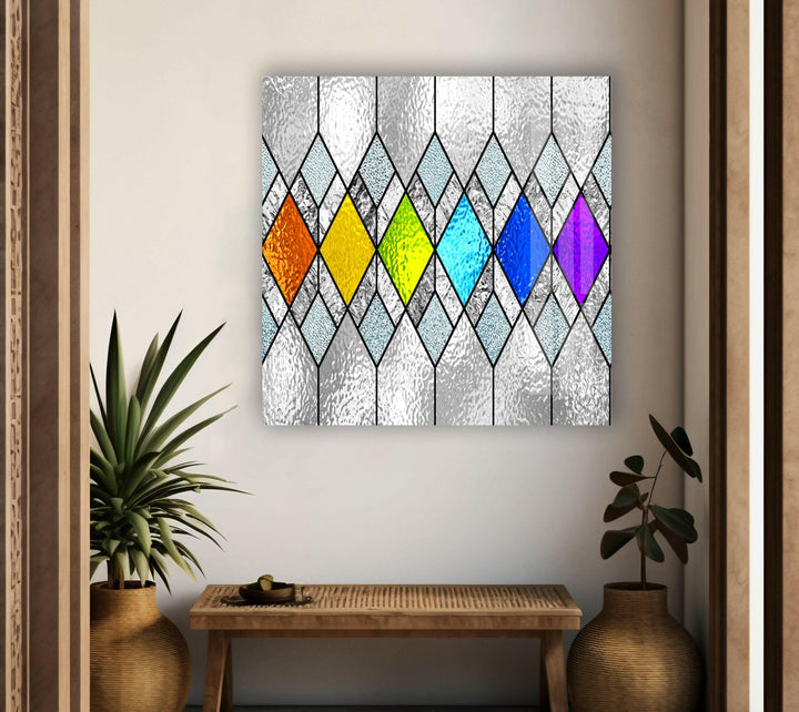 MultiColored Diamonds Glass Wall Art stained glass wall art, stained glass wall decor