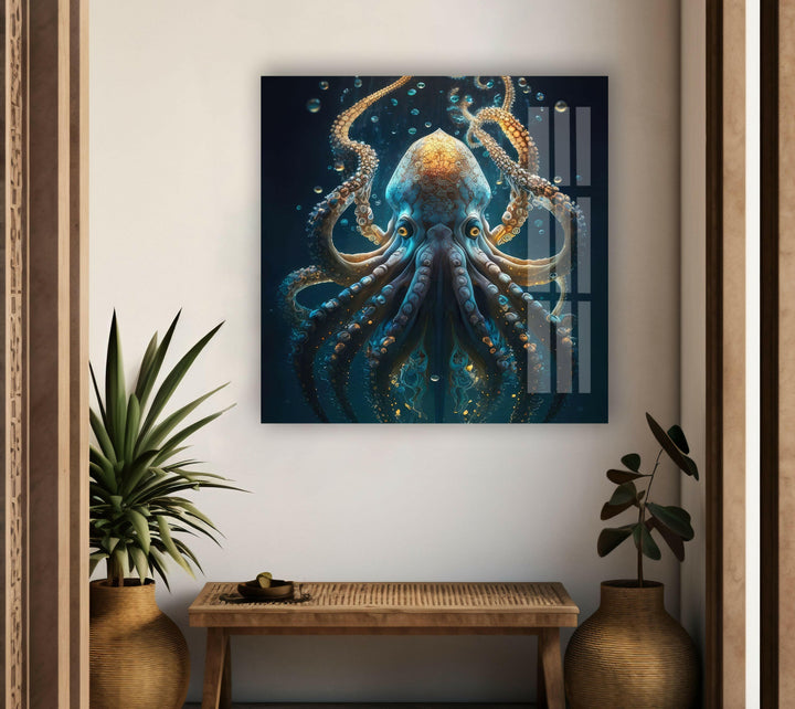 Underwater Blue Octopus Glass Wall Art glass image printing, glass prints from photos