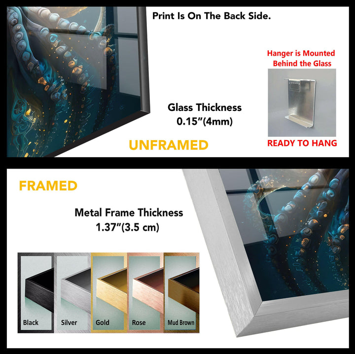 Underwater Blue Octopus Glass Wall Art