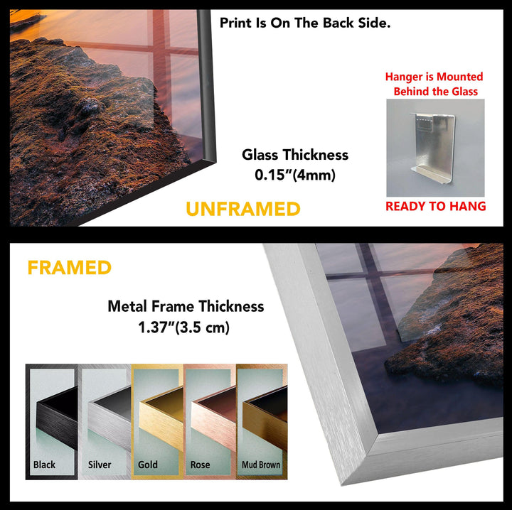 Golden Sunset Coast: A Stunning Landscape Art Print on Glass Wall Art