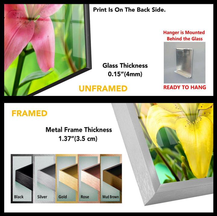 Yellow-Pink Lily Flower Glass Wall Art, large glass photo prints, glass wall photos