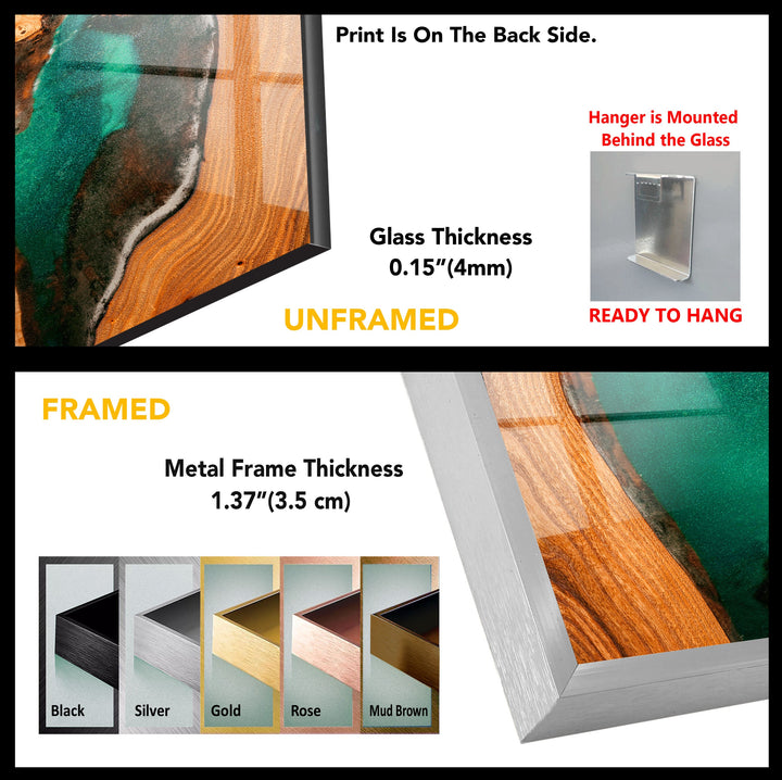 Abstrakte Wandkunst aus Glas in grünem Epoxidharz
