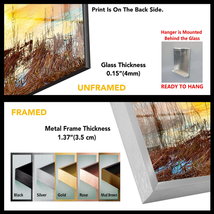 Golden Sunset Over the Lake: A Serene Nature Scene on Glass Wall Art