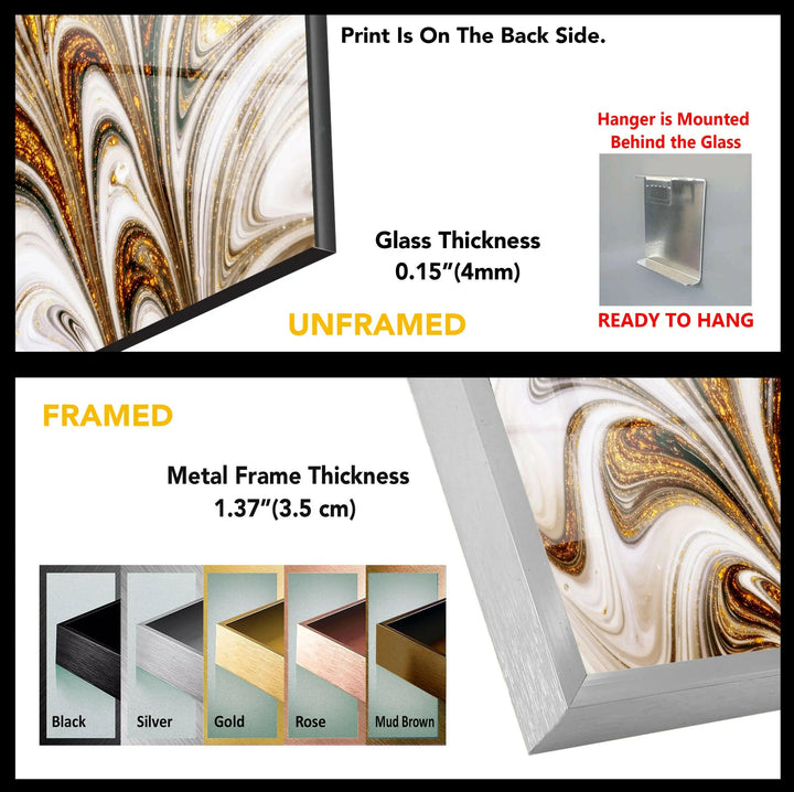 Golden Glitter Abstract Glass framed Wall Art