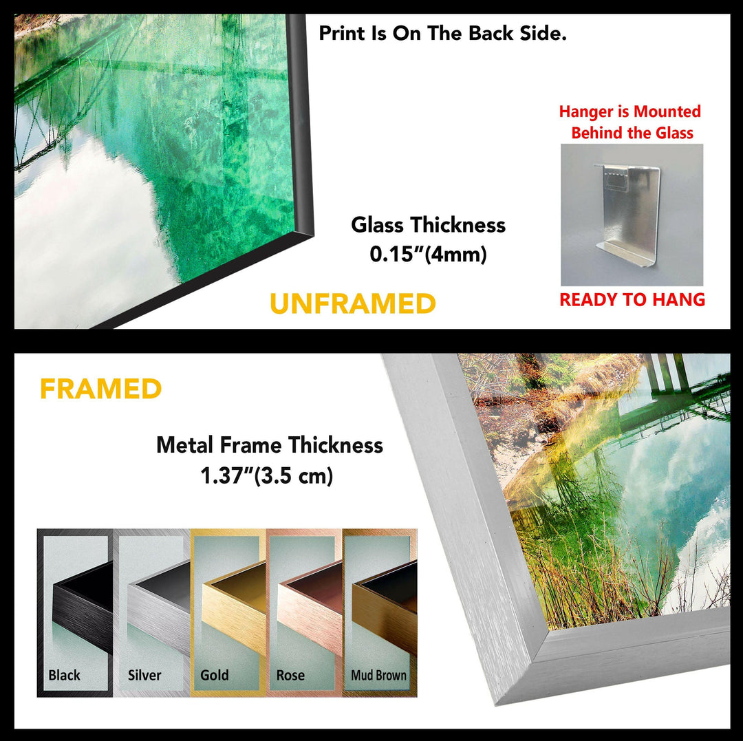 Emerald River Bridge Glass Wall Art – A Stunning Nature Landscape