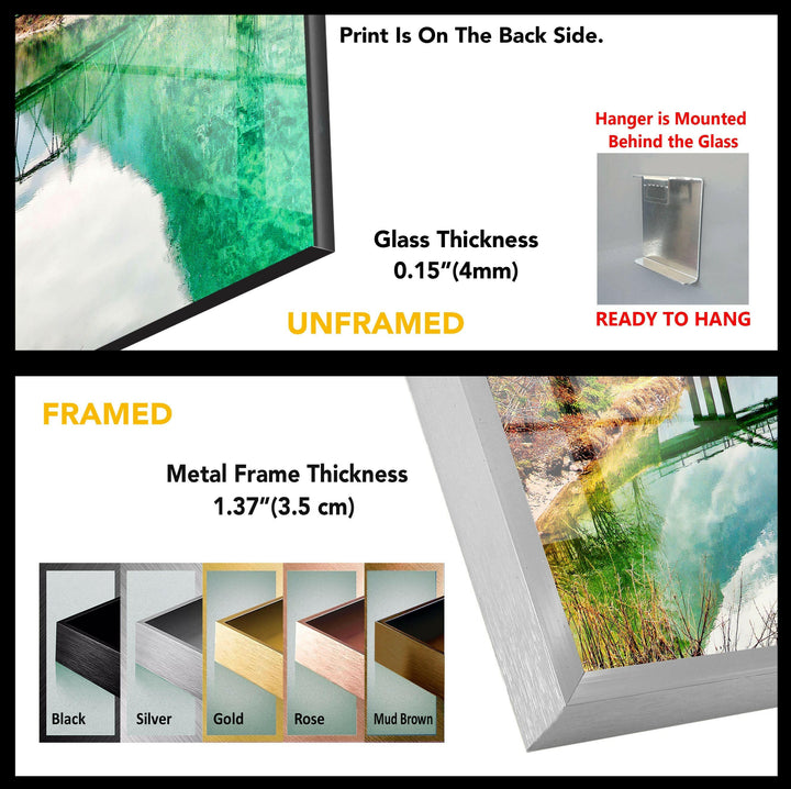 Emerald River Bridge Glass Wall Art – A Stunning Nature Landscape