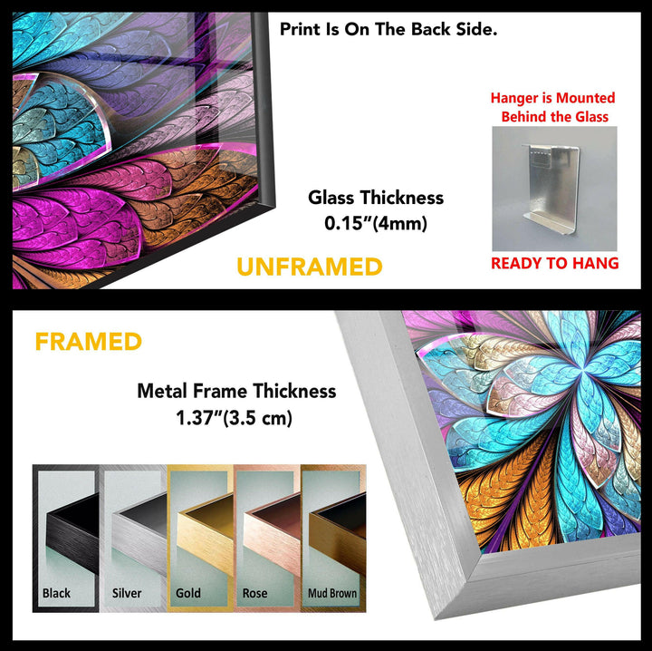 Stained Fractal Flower Glass Wall Art, glass pictures for Wall, glass prints wall art