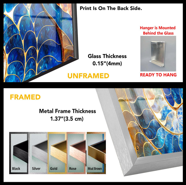 Blue & Orange Shell Glass Wall Art