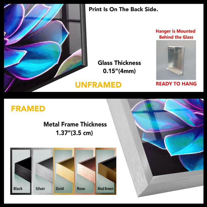 Oil Painting Purple Succulent Glass Wall Art, custom glass photo prints, large glass prints