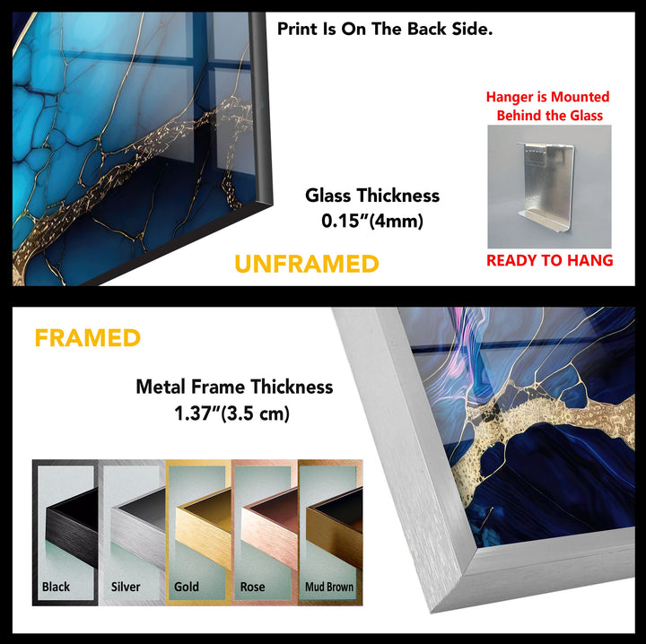 Wandbild aus Glas mit blauer und rosa Marmorstruktur