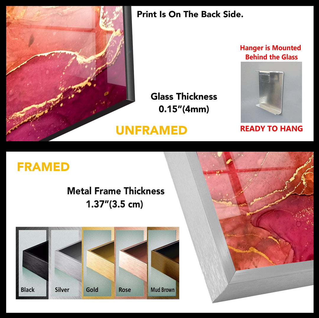 Abstrakte Glaswandkunst in Hot Pink und Gold