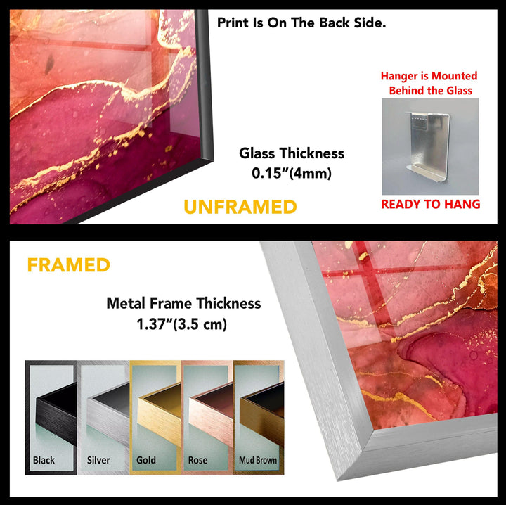 Abstrakte Glaswandkunst in Hot Pink und Gold