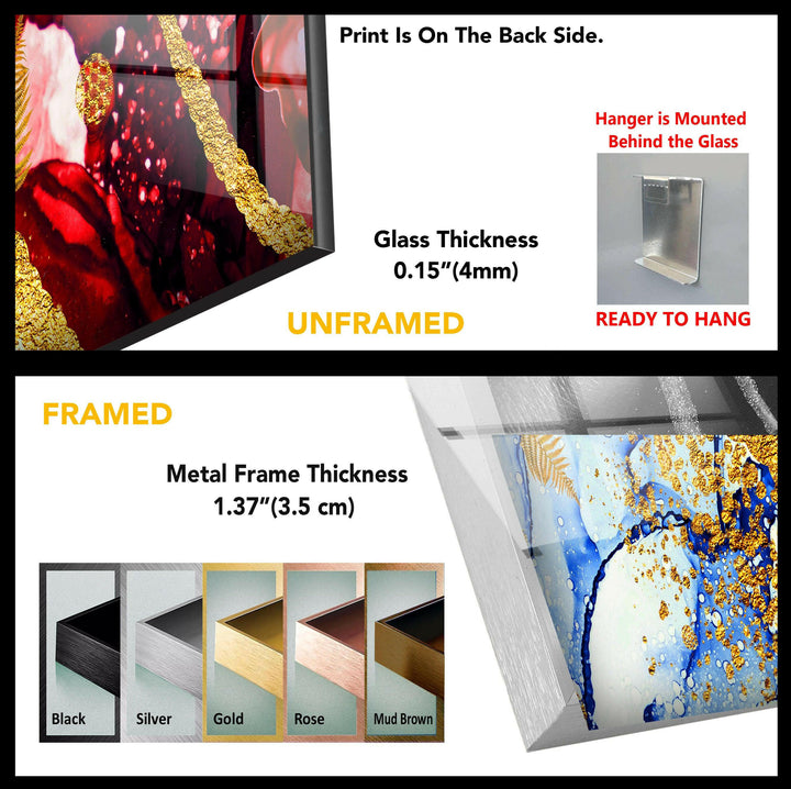 Wandkunst aus Glas mit Alkoholtinte in Rot und Gold