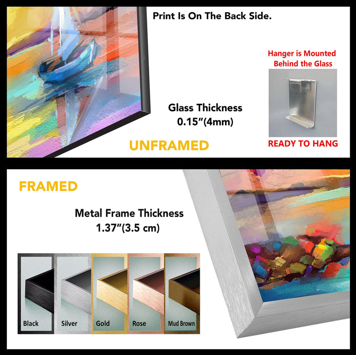 Sunset Sea Painting Glass Wall Art