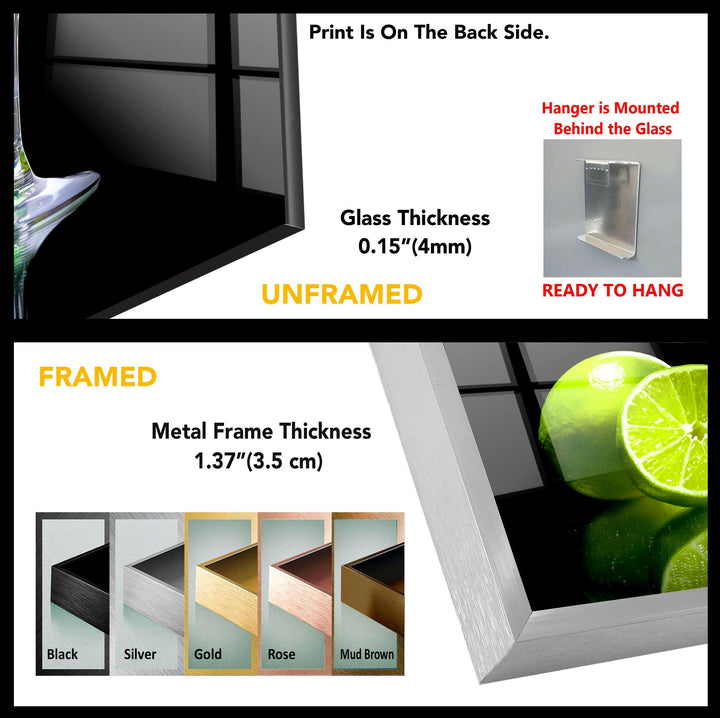 Green Cocktail Glass Wall Art, Glass Printing Wall Art, Print photos on glass