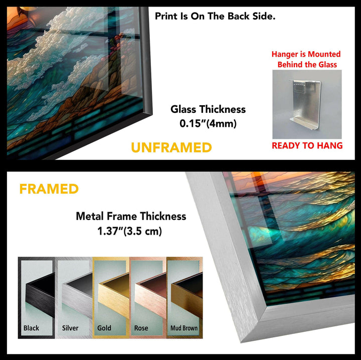 Wandbild aus Buntglas mit Meerblick