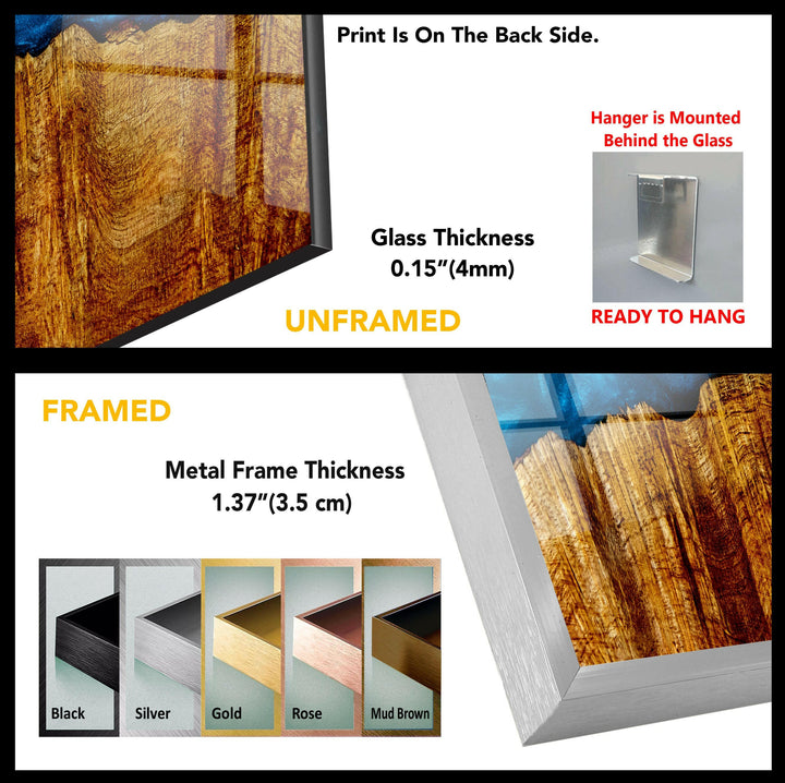 Epoxy Pattern Wood and Blue Glass Wall Art