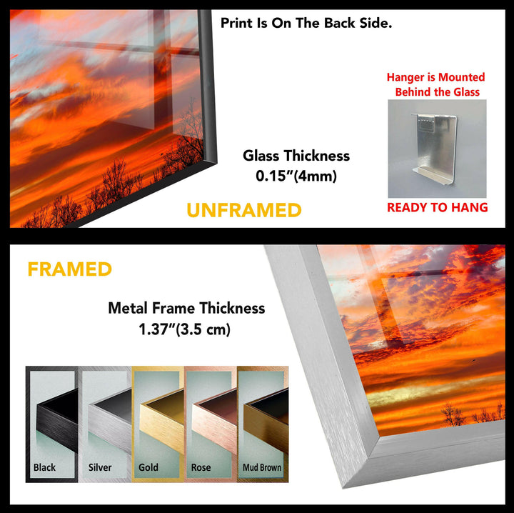 Fiery Sunset Sky: A Vibrant Display on Glass Wall Art