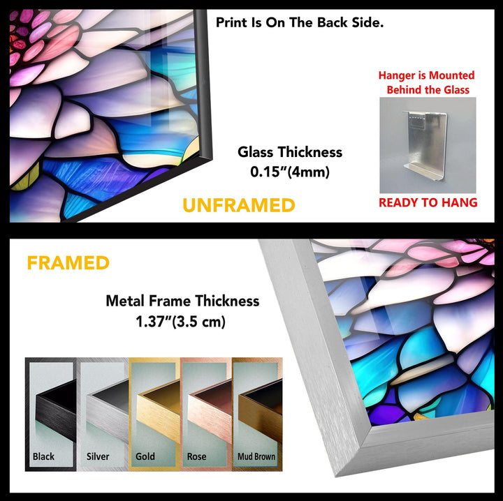 Lebendige florale Lotus-Buntglas-Wandkunst