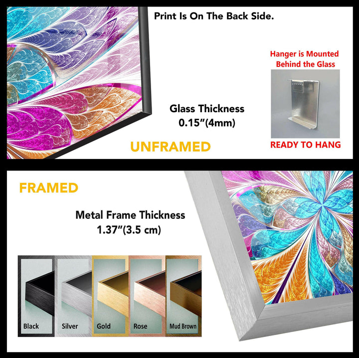 Wandbild aus Glas mit rosa Fraktal-Design