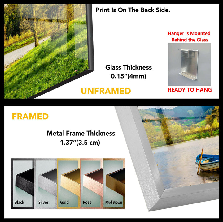 Tranquil Riverside Boat Glass Wall Art – A Peaceful Nature Retreat