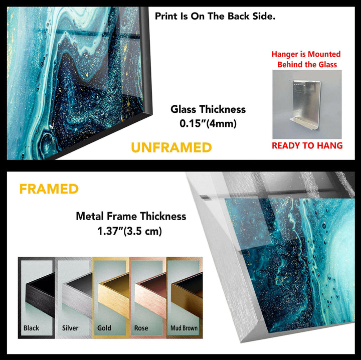 Abstrakte Wandkunst aus Glas mit Alkoholtinte in Blau und Gold