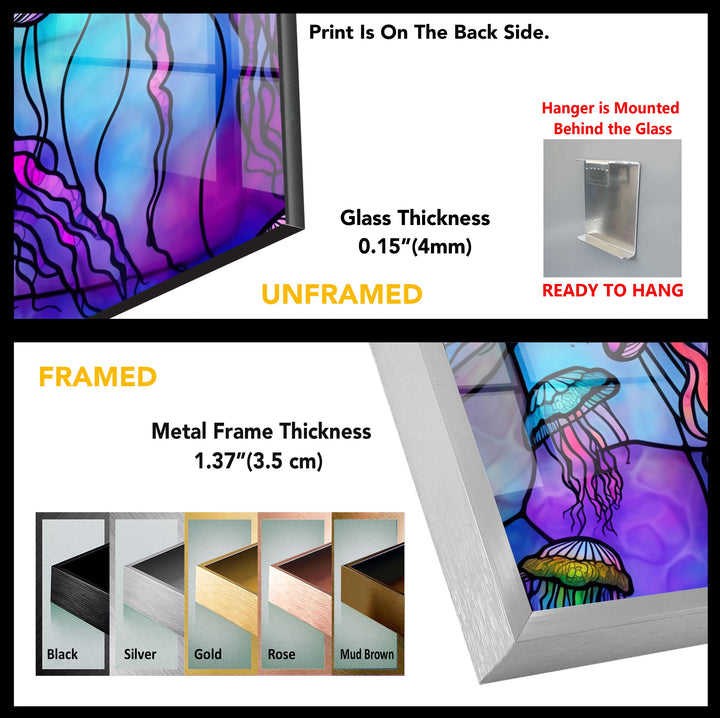 Colored Jellyfish Glass Wall Art