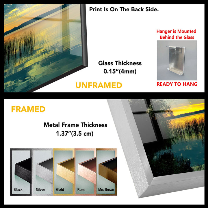Golden Lake Sunset: A Stunning Landscape Art Print on Glass Wall Art