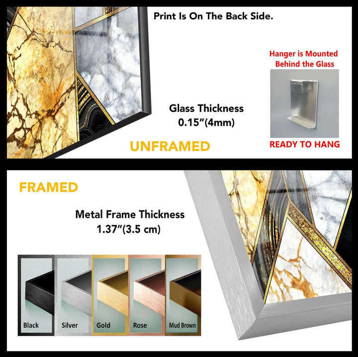 Gold Granite Marble Glass Wall Art ready to hang