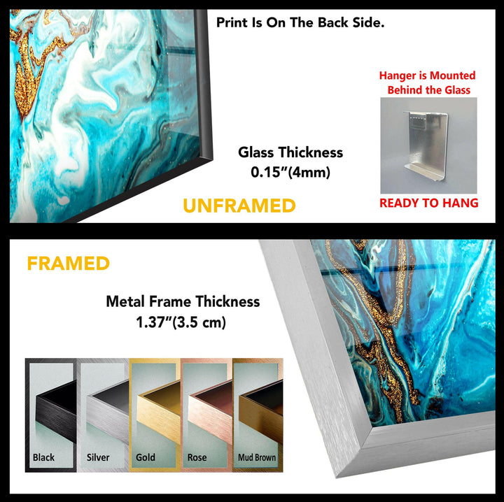 Gold and Turquoise Marble ready to hang Glass Wall Art