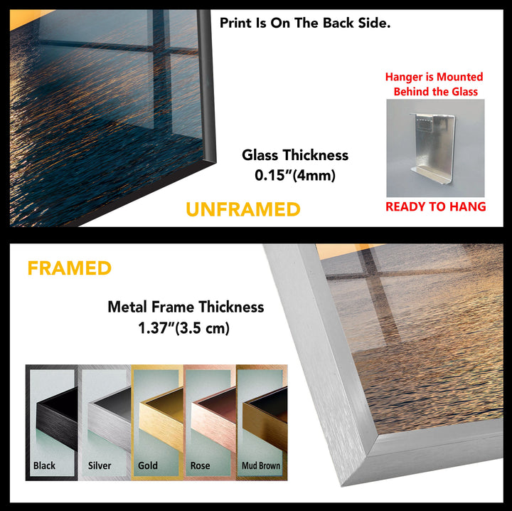Golden Horizon Sailing: Ein atemberaubender Ozean-Sonnenuntergang-Kunstdruck auf Glas 