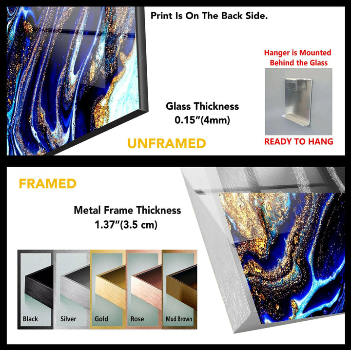 Blau mit Gold funkelt abstrakte Glaswandkunst