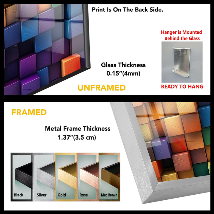 Colorful Abstract Cubes Glass Wall Art