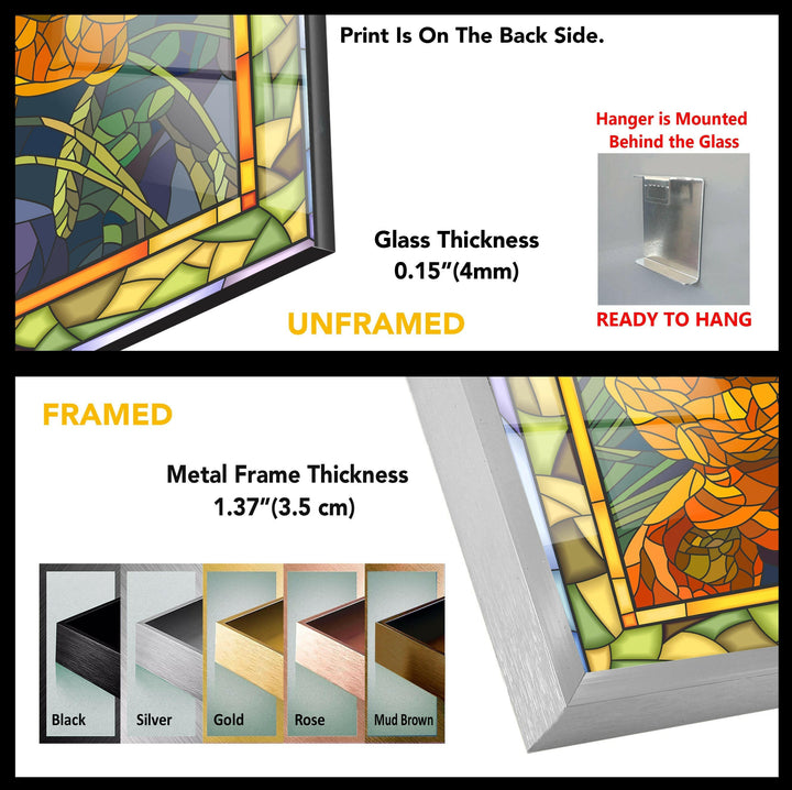 Orange Blumen Buntglas Wandkunst
