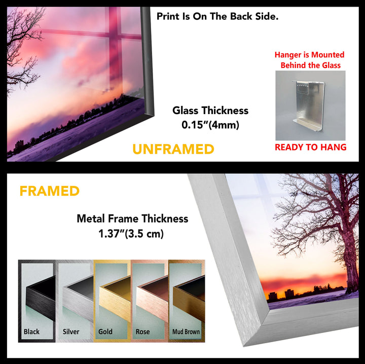 Lone Tree at Sunset – A Stunning Glass Wall Art Piece for Serene Interiors