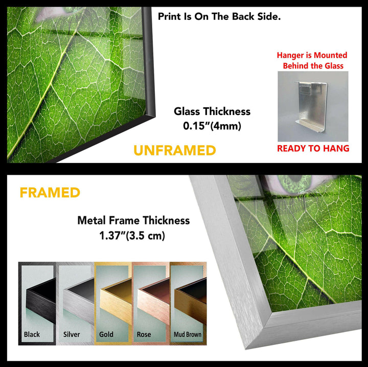 Woman Face with Green Leaf Texture Glass Wall Art