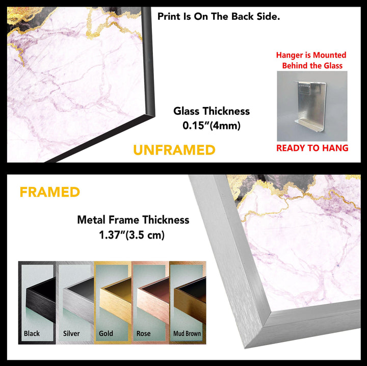 Pink Marble with Gold Veins Glass Wall Art