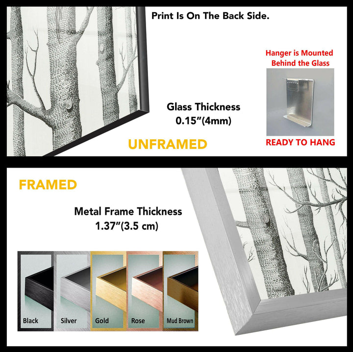 Monochrome Birch Forest – A Minimalist Glass Wall Art for Modern Interiors