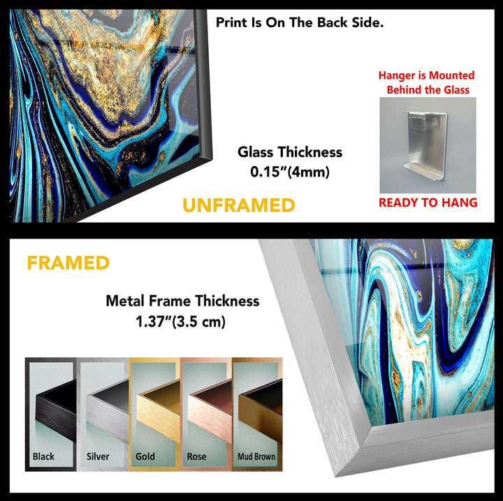 Blaue und goldene Adern Alkoholtinte Glaswandkunst