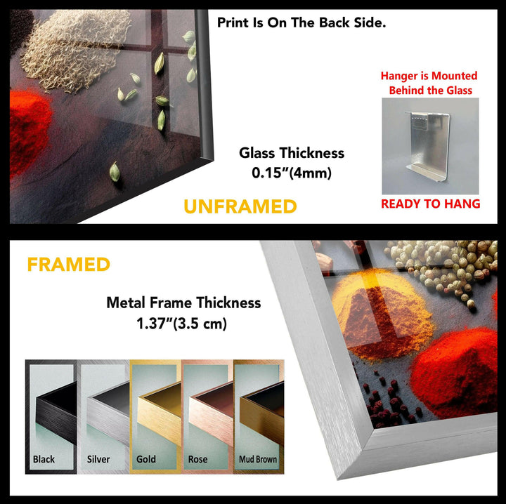Spice Seasoning Glass Wall Art, large glass photo prints, glass wall photos
