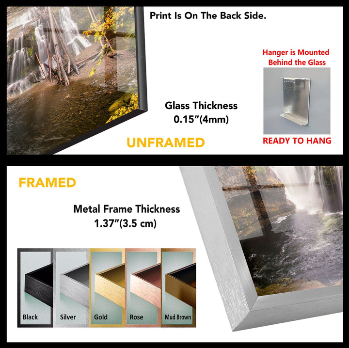 Autumn Waterfall Serenity: A Stunning Nature Escape on Glass Wall Art