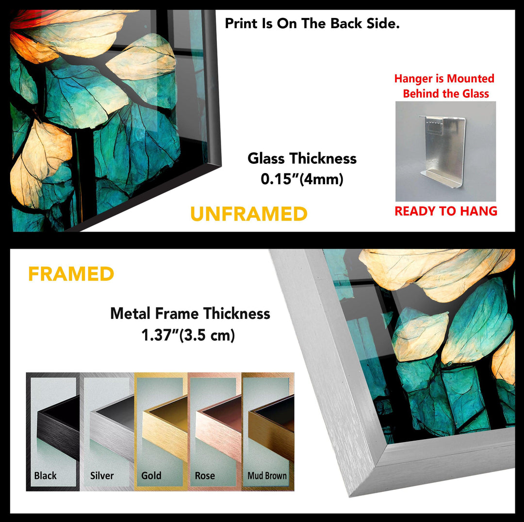 Orangefarbene Wandkunst aus geblümtem Glas