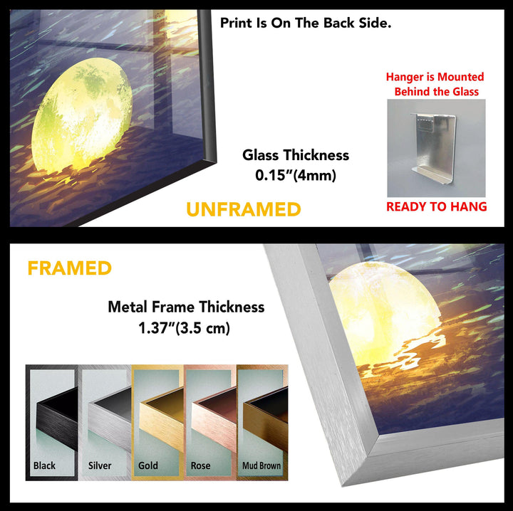 Floating Moons on Water: A Dreamlike Night Scene on Glass Wall Art