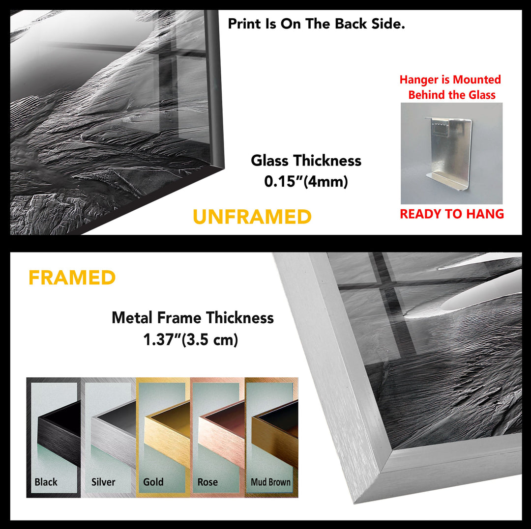 Schwarz-weiße Strandlandschaft als Wandbild aus Glas – Ein beeindruckender Blick aufs Meer