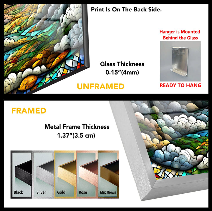 Stained Glass Landscape Wall Art – Colorful Sky & Rolling Hills - MyPhotoStation