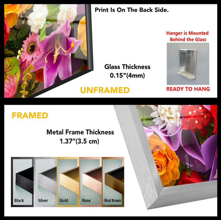 Mixed Flower Varieties Glass Wall Art, art glass wall art, glass wall art pictures
