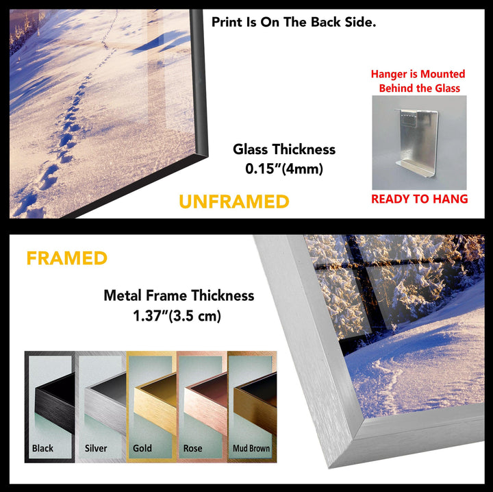 Winter Sunlit Path: A Stunning Snowy Landscape on Glass Wall Art
